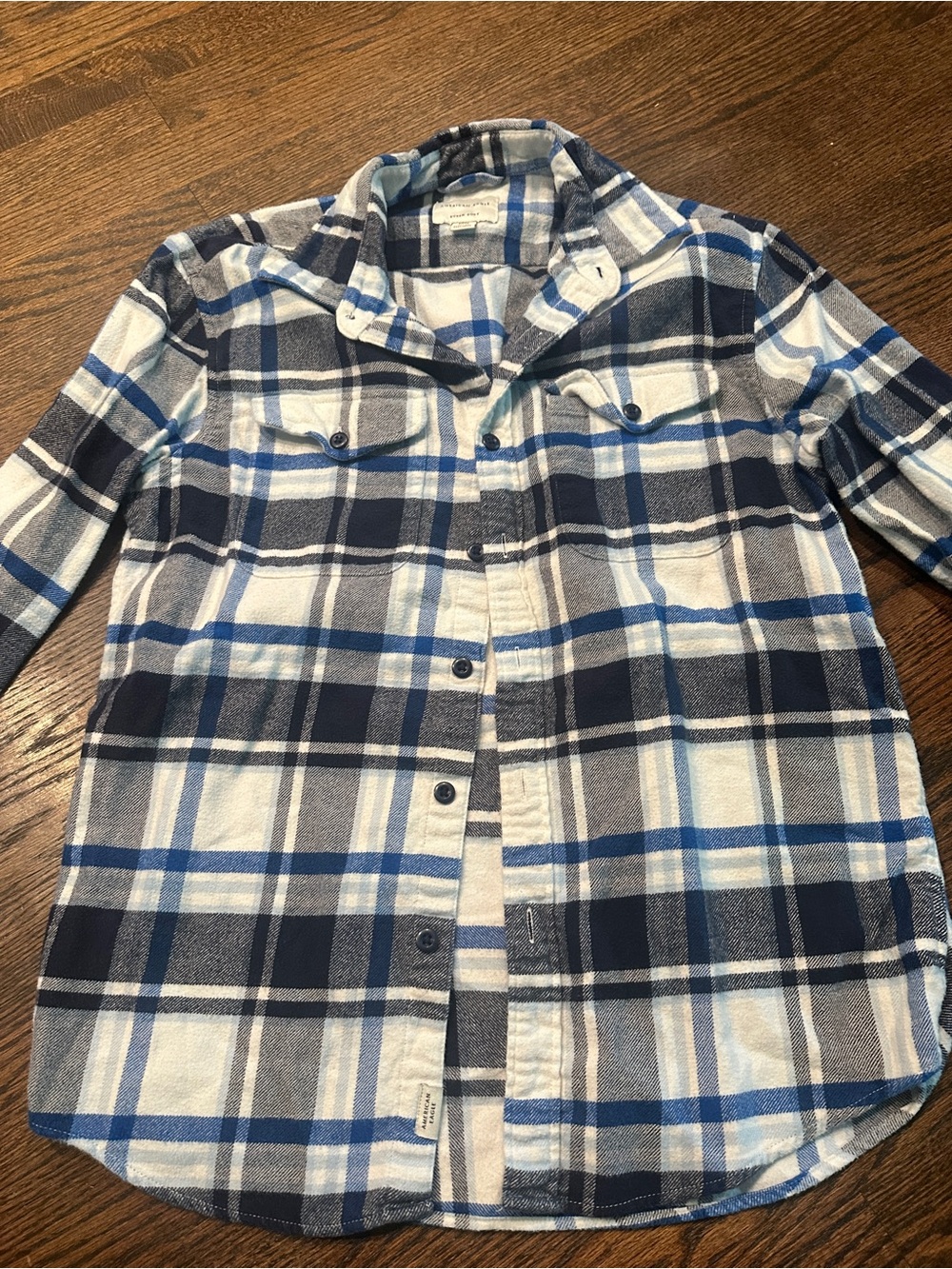 American Eagle Blue and White Plaid Super Soft Flannel Shirt 100% cotton
